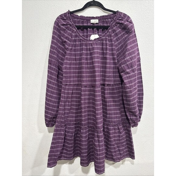Wonderly Plaid Stripe  Boho Earthy 100% Ruffle Retails $69.50 Size S New - Picture 1 of 7